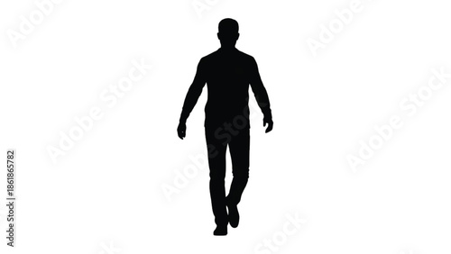 Black Silhouette of a Man Walking Forward on White Background