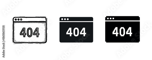 404 error page concepts: three webpage outlines in different artistic styles