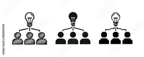 Conceptual illustration of teamwork and innovation with light bulb icons
