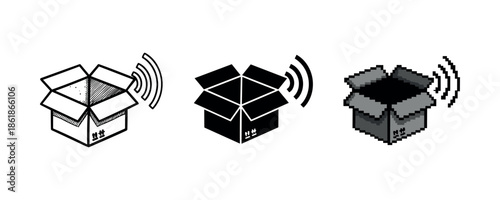 Set of sound emanating boxes with diverse artistic styles