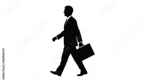 Silhouette of a businessman walking with a briefcase