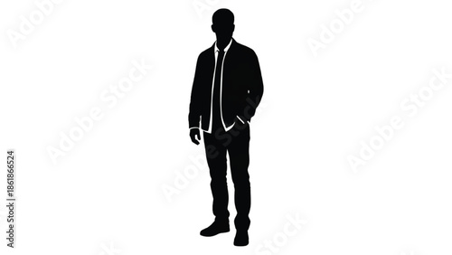 Silhouette of a man in a jacket with hands in pockets