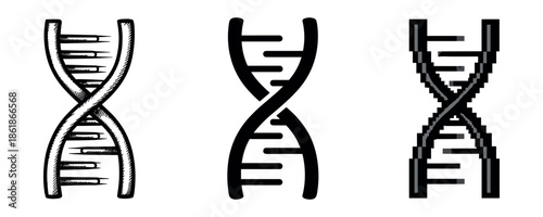 Stylized dna helix designs: hand-drawn, modern, pixel art variations