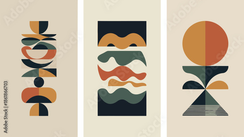 Modern abstract art with geometric shapes and earthy tones