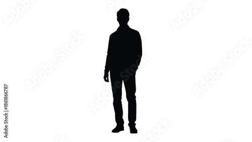 Silhouette of a man standing with hand in pocket black