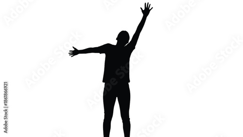 Silhouette of a man with arms outstretched against a white background