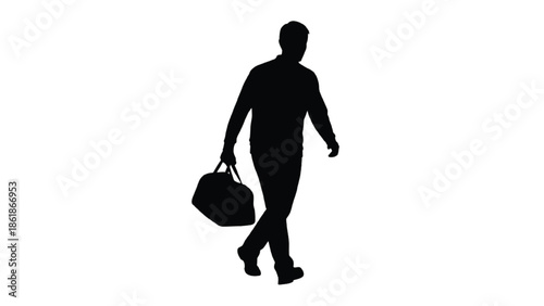 Silhouette of a Person Carrying a Suitcase Walking