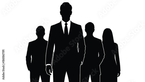 Silhouette of four business people standing together