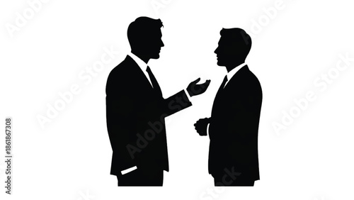 Two businessmen in silhouette talking on white background