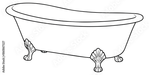 Line art illustration of a clawfoot bathtub depicting a vintage style for bathroom decor