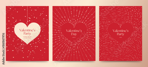 Valentines Day Flyer Poster Template in Red & Gold with Luxury Love Heart Vector Concept
