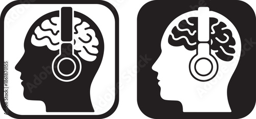 Sensory tool profile neurodiversity symbols silhouette vector art, a black head, ear, headphones and brain area is filled with smooth, swirling waves