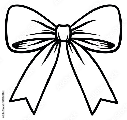Line art illustration of a decorative bow depicting a tied ribbon for gifts and celebrations