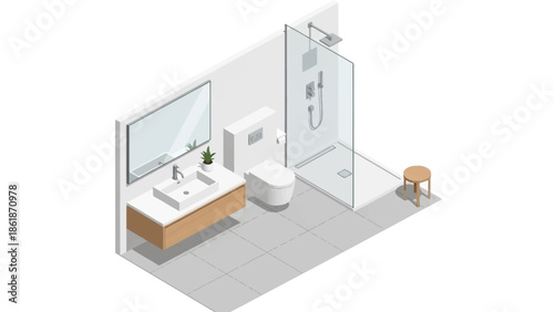 Modern Bathroom with Shower and Sink.