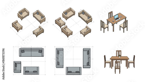 Furniture Set with Sofas and Tables.