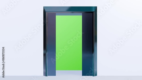 3D Elevator Doors Opening Animation with Green Screen Background for Chroma Key and Video Compositing