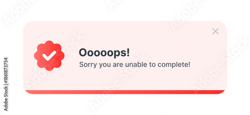 Error Popup Notification UI Design. Failure Alert Message Modal Window. System Error Confirmation Dialog UI