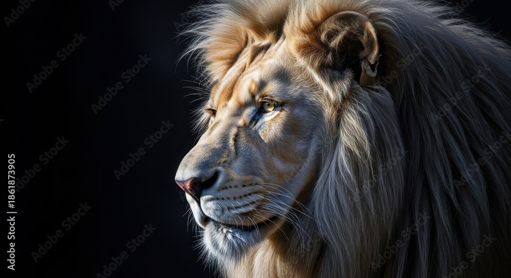 Fototapeta premium Majestic Lion Profile Face Dark Background