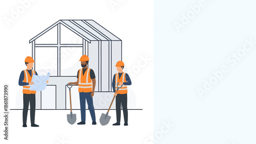 Construction Workers Planning a Building Project Illustration