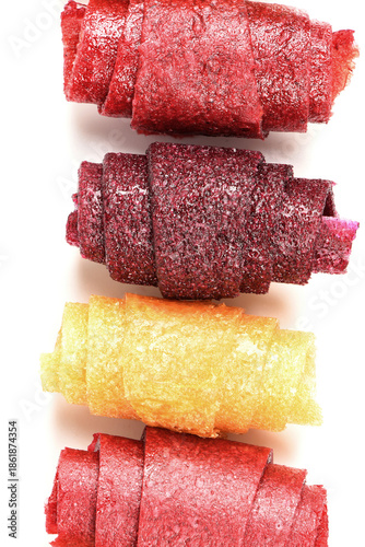 Top View of Colorful Assorted Fruit Leather Rolls