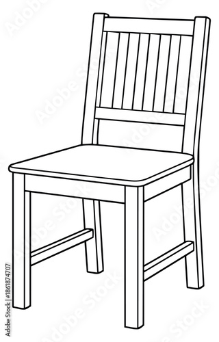 Hand drawn line art illustration of a wooden chair depicting an empty seat for interior design concepts