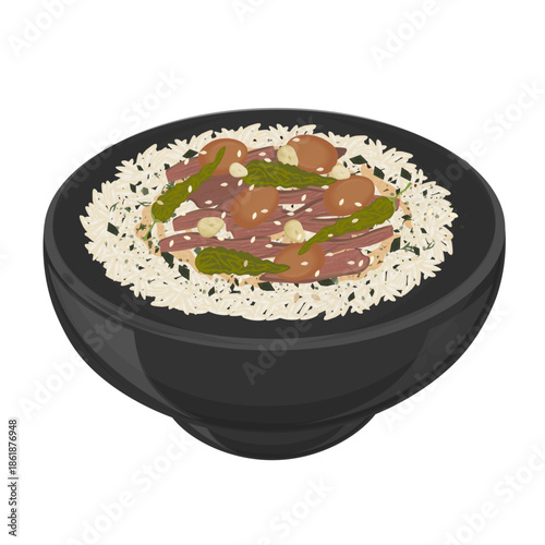 Vector Illustration Logo Clipart Korean Food Jang Jorim with Rice on a Bowl