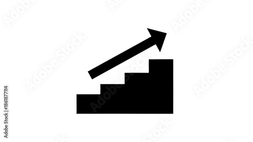 Vector illustration of an ascending staircase with an upward arrow, symbolizing progress on transparent background