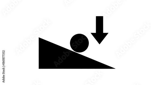 Vector illustration of an object on a ramp with downward force indicator, on transparent background