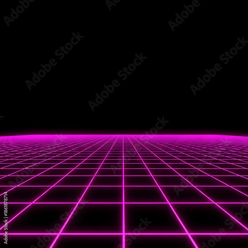 Wallpaper Mural A futuristic neon grid floor with pink lines on a black background for cyberpunk designs Torontodigital.ca