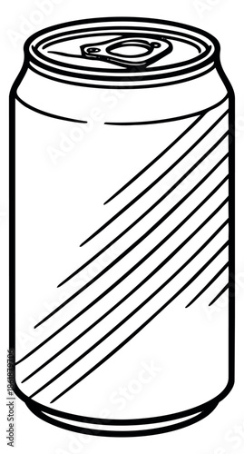 Hand drawn line art illustration of a beverage can depicting a blank surface for custom branding