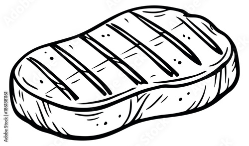 Hand drawn illustration of grilled steak depicting delicious food for a restaurant menu