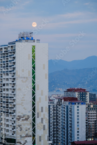 Batumi cityscape with modern buildings and mountains, Georgia