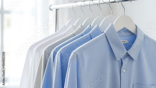 blue and white shirts on modern hangers perfect order—where fashion meets function in a well-curated closet