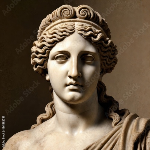Aphrodite. Ancient Greek sculpture, god, mythology. Panel of the ancient Greek goddess	