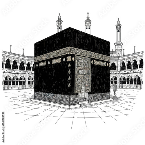 Kaaba in Mecca, Saudi Arabia: Islamic Holy Site, Sketch Style