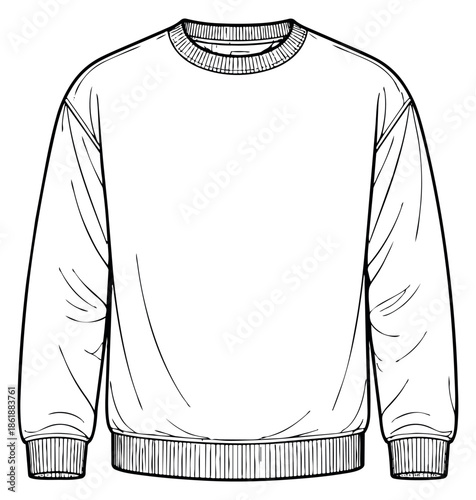 Hand drawn line art illustration of a blank sweatshirt depicting casual apparel for fashion design