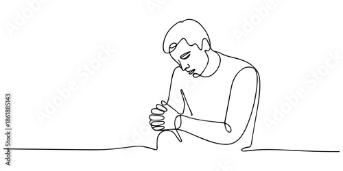 Continuous line drawing sad man alone concept, Continuous line drawings of man feeling sad, tired and worried about suffering from depression in mental health. problems. one line Icon drawing with pro