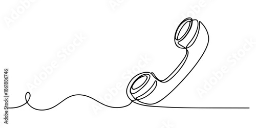 Telephone handset in one continuous line drawing. Symbol of communication. Telephone in simple linear style. one line Icon drawing, Continuous one line art drawing of a vintage telephone receiver pro.
