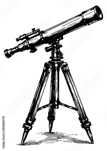 Hand drawn illustration of a telescope depicting astronomy observation for scientific exploration