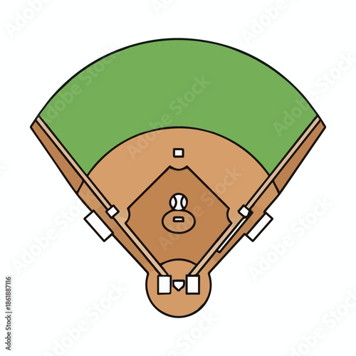 Illustrated baseball diamond view with a ball, perfect for sports graphic design and game concept layouts