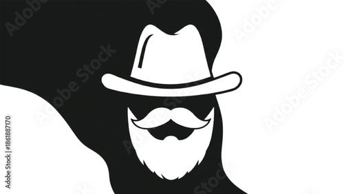 Black and white of a man with a cowboy hat and beard