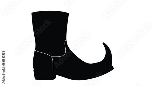 Black silhouette of a pointed toe boot with white trim