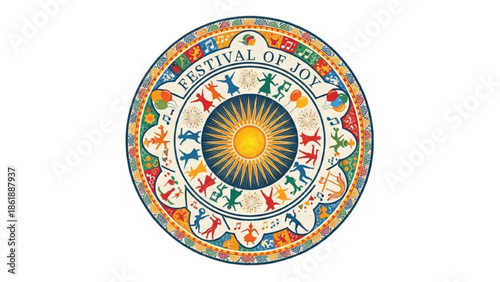 Colorful circular of festival of joy with dancing figures and musical notes