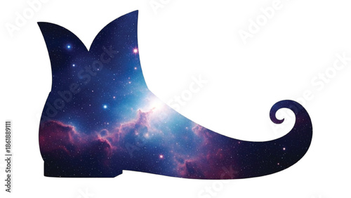 Silhouette of a cat head with a cosmic galaxy background