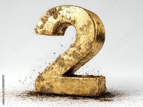 Elegant studio 3D number 2 colorful polished texture isolated white background controlled lighting dust particles visible straight-on, Realistic Photo