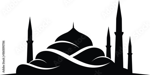 Mosque silhouette with minarets and domes
