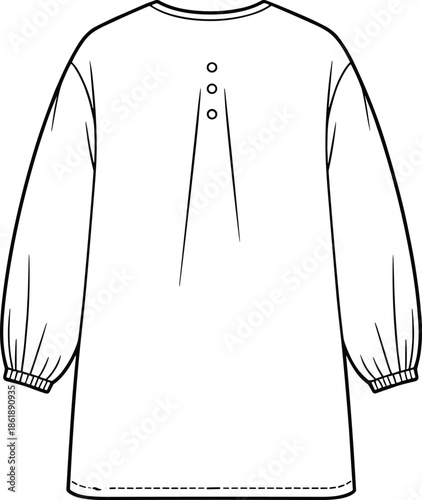 White long sleeve tunic dress back view vector illustration mockup with button detail for women fashion apparel design templates