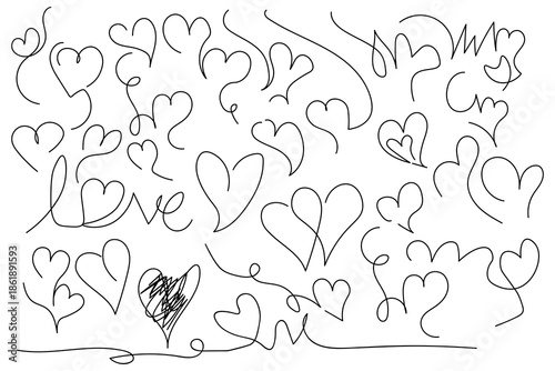 One line drawing heart big collection. Hearts line art for Valentine's Day
