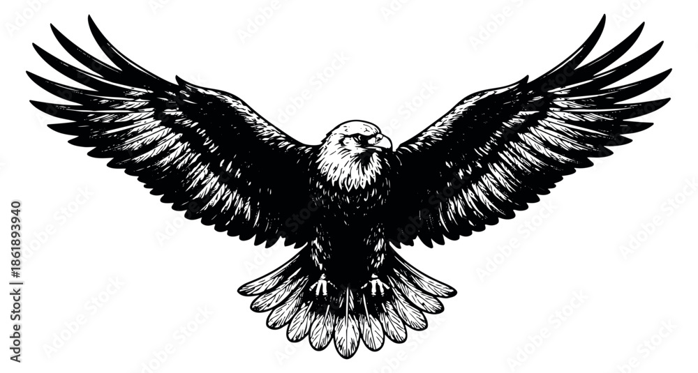 Fototapeta premium Hand drawn line art illustration of an eagle depicting powerful flight for a majestic design