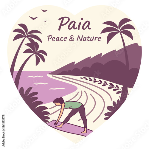 Paia Beach Yoga Peace and Nature Heart Vector Illustration